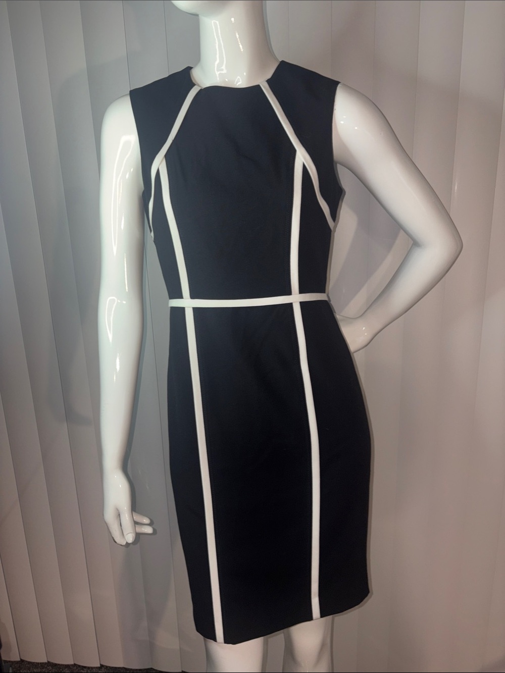 Calvin Klein Black & White Colorblock Sheath Dress Petite 2P